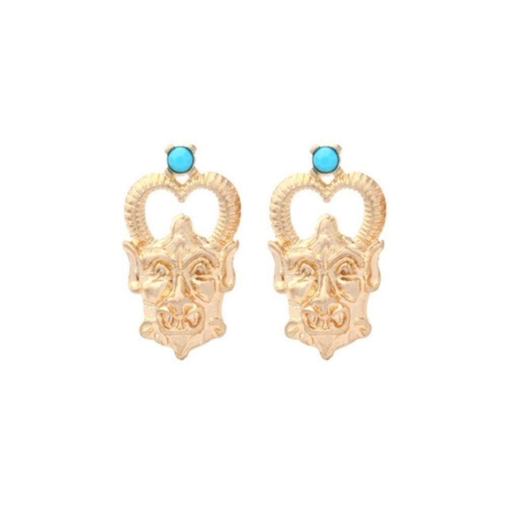 Blue Rhinestone Matt Gold Vintage Stud Earrings